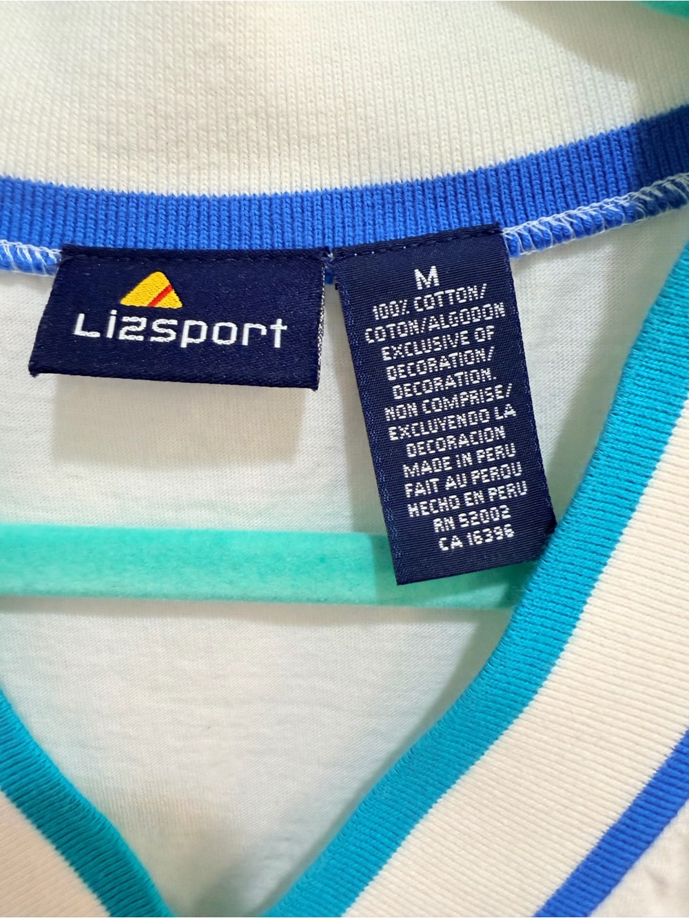 Vintage 90s Lizsport Liz Claiborne V-Neck Cotton Vest Tank Top White Blue Medium - Picture 4 of 12